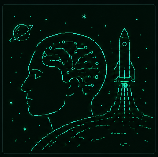 ElonBrain — AI mind launching a rocket
